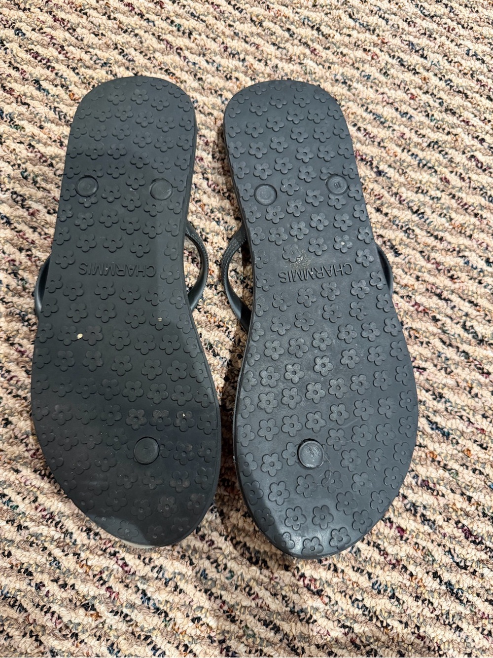 Charmami black flip flops With Rhinestone Now Embellishment Size 10 - Picture 2 of 2